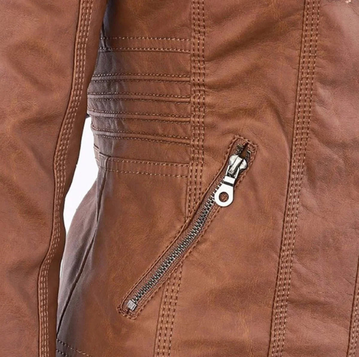 Women's Vegan Motorcycle Jacket - Fitted design with removable hood