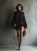 Mini Knitted Dress for Women in Velvet Deer Knitwear – Loose Fit Lantern Sleeves