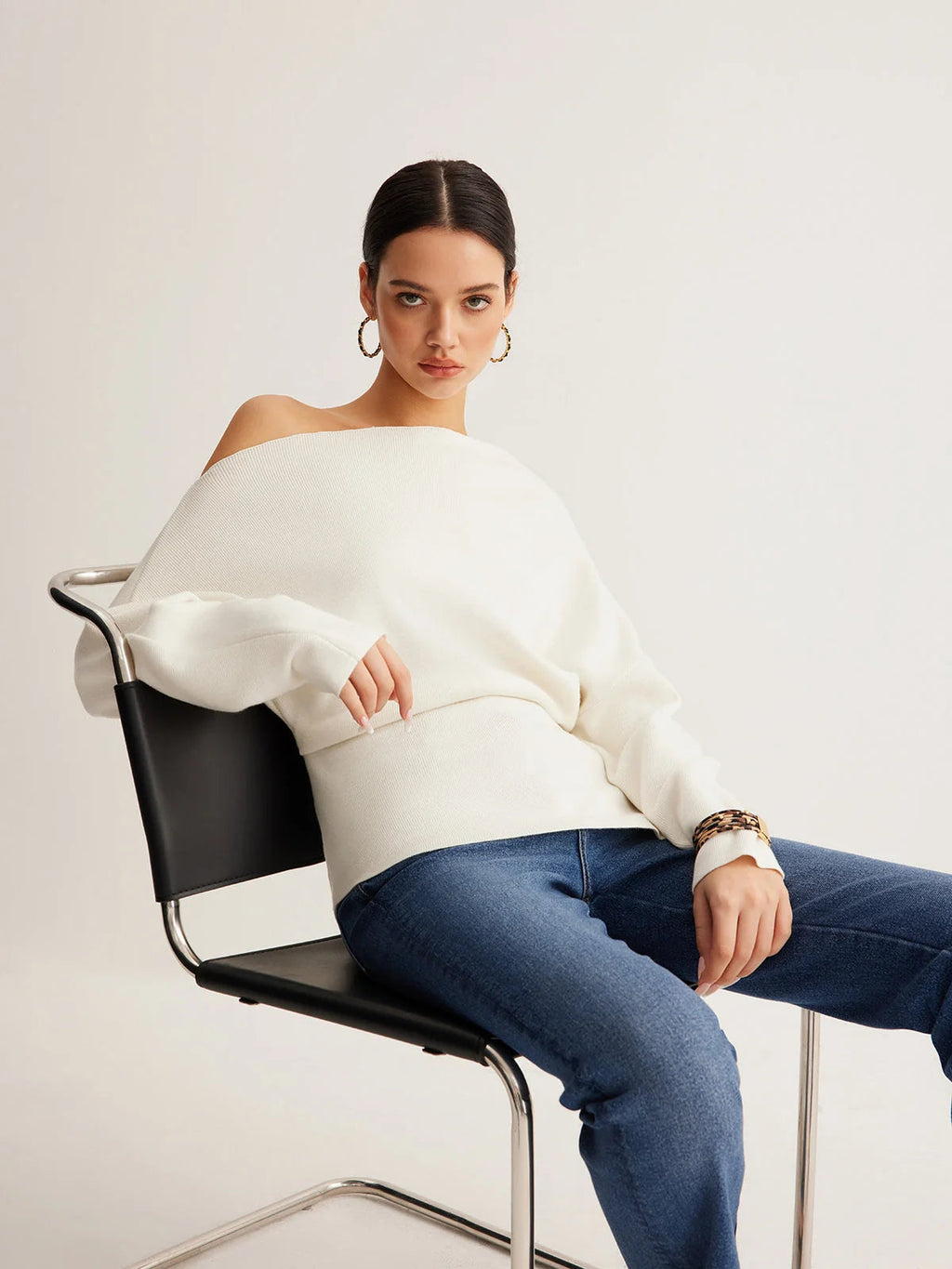 Women's Off-Shoulder Sweater – Relaxed Slim Fit