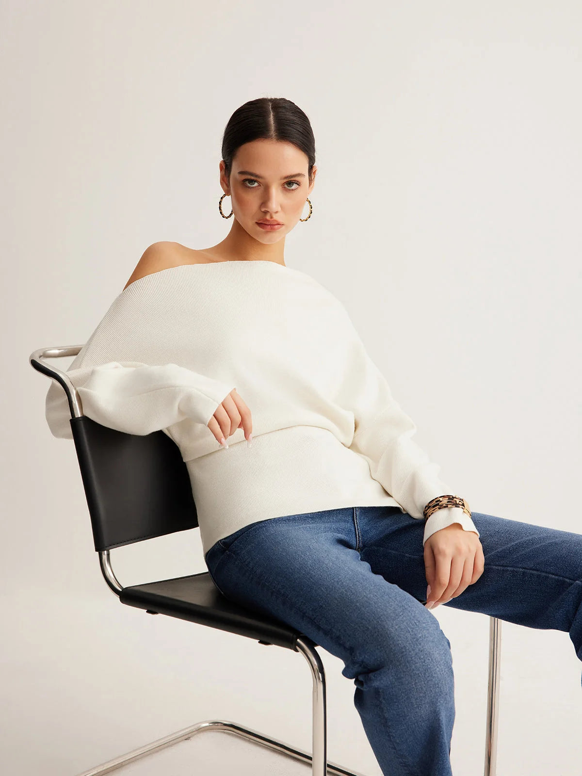 Women's Off-Shoulder Sweater – Relaxed Slim Fit