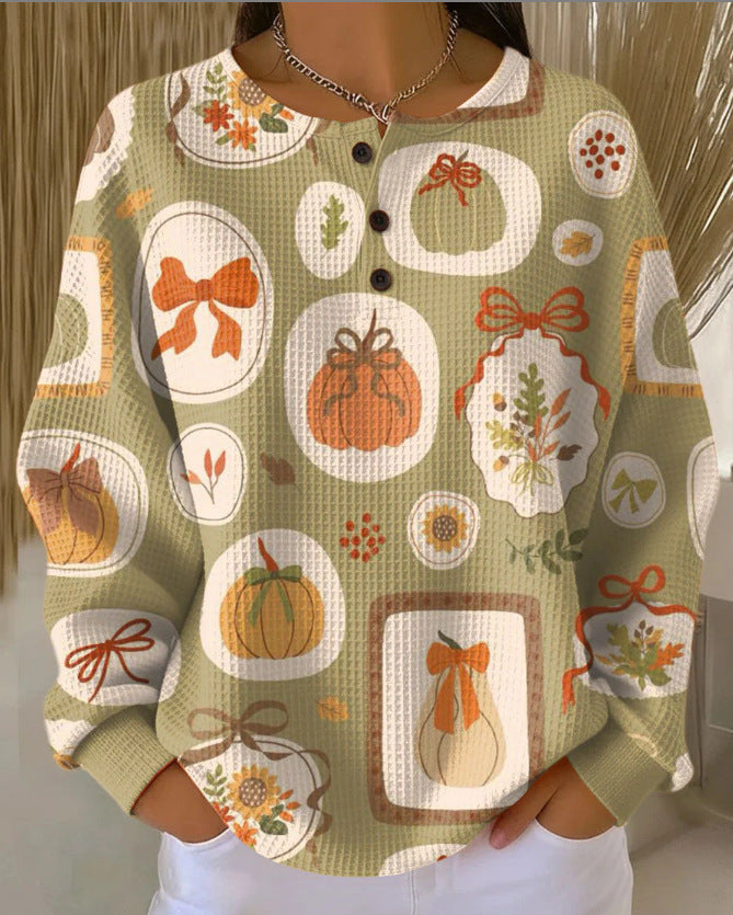 Women's Printed Buttoned Hoodie – Artistic Relaxed Fit