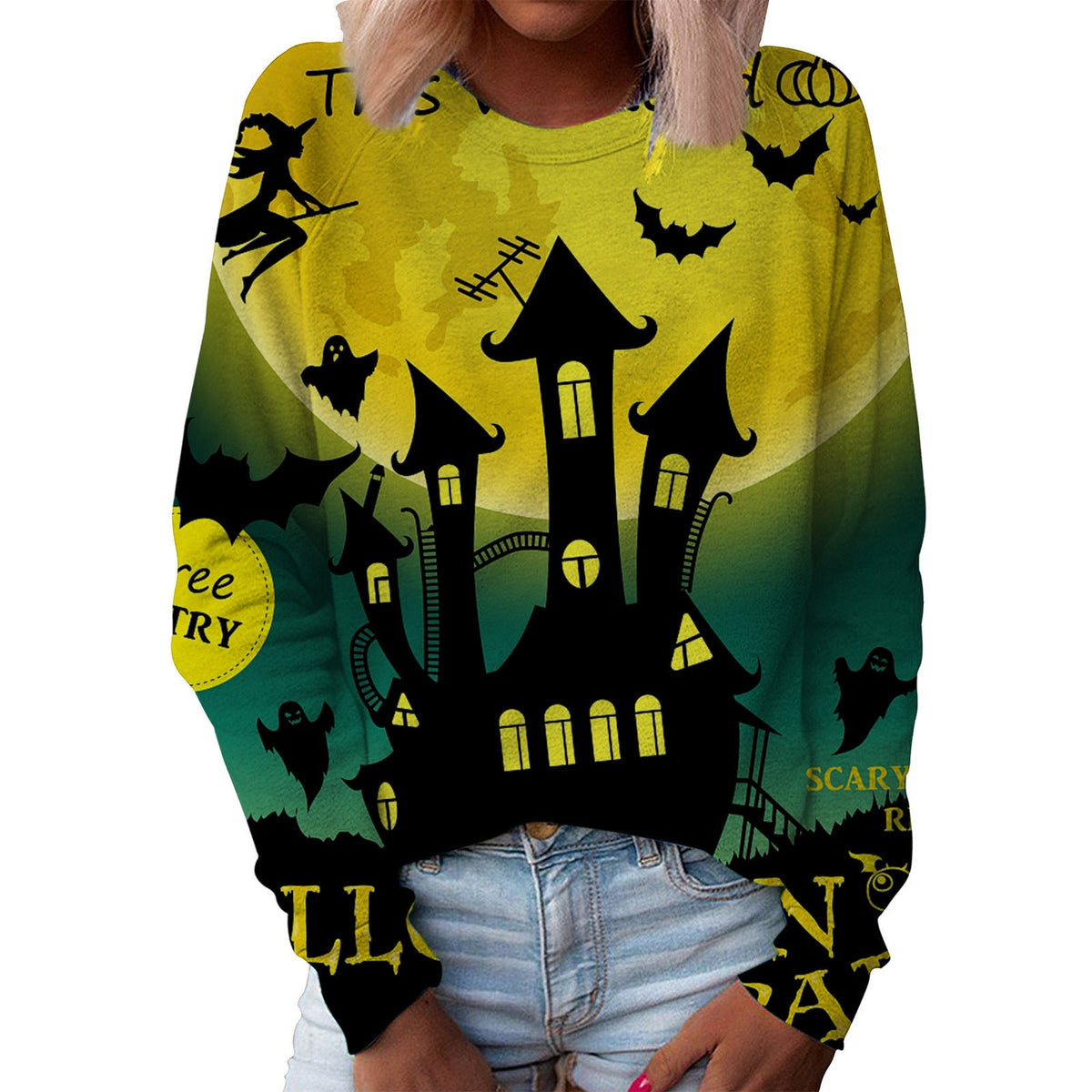 Women's Printed Top with Round Neck - Seasonal Pattern