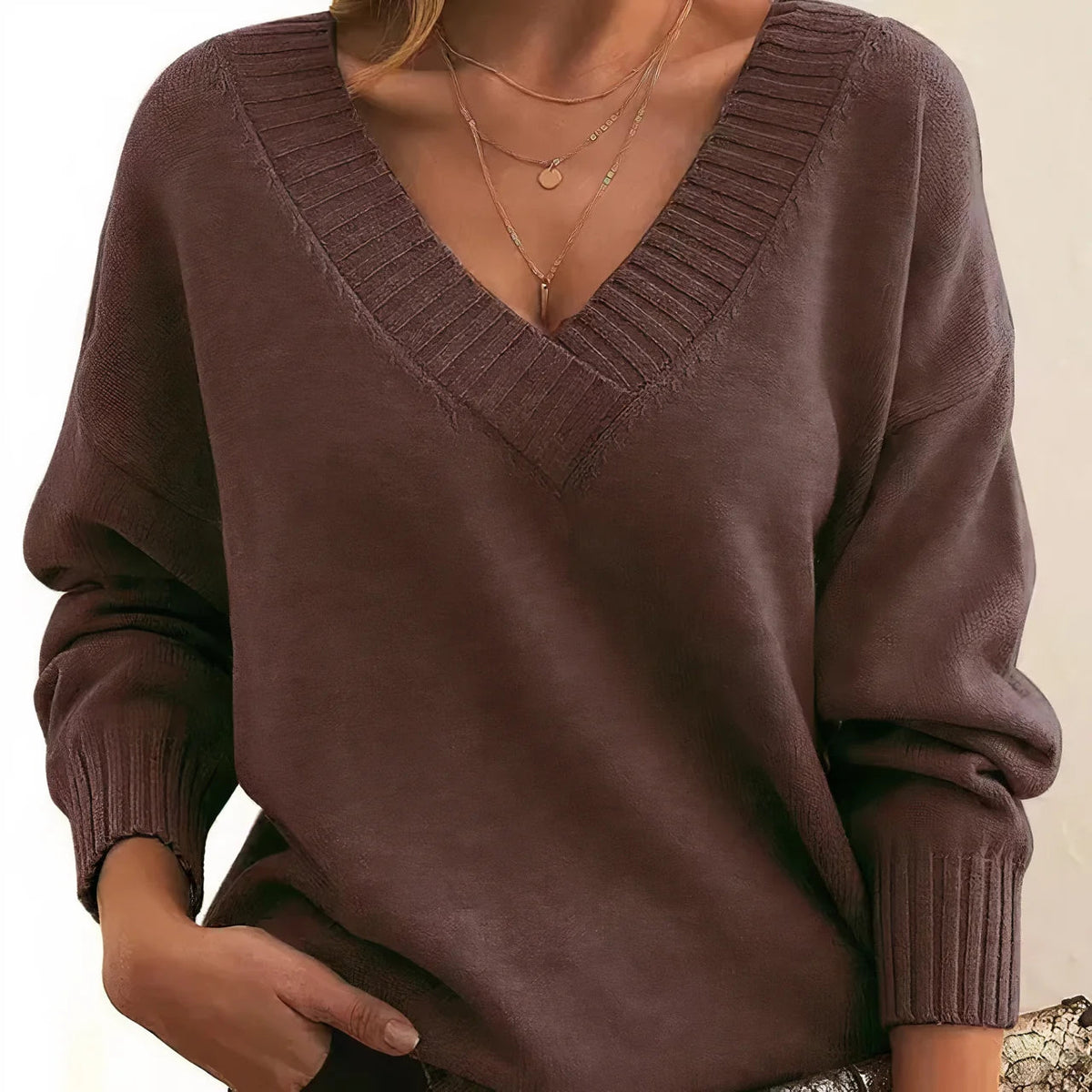 Women's Knitwear Sweater – Relaxed Fit with Ribbed Trim