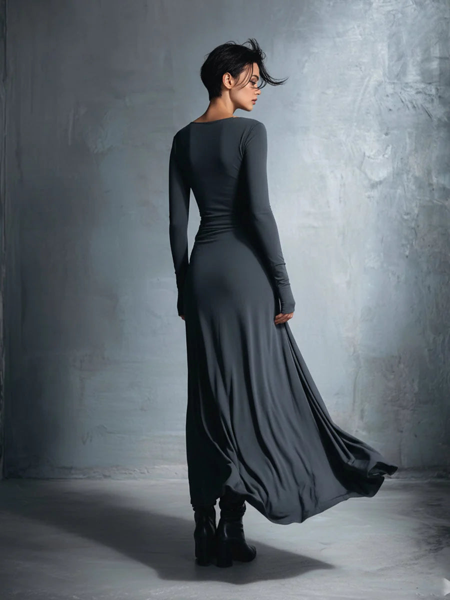 Maxi Wrap Dress for Women – Elegant Bow Detail Long Sleeves