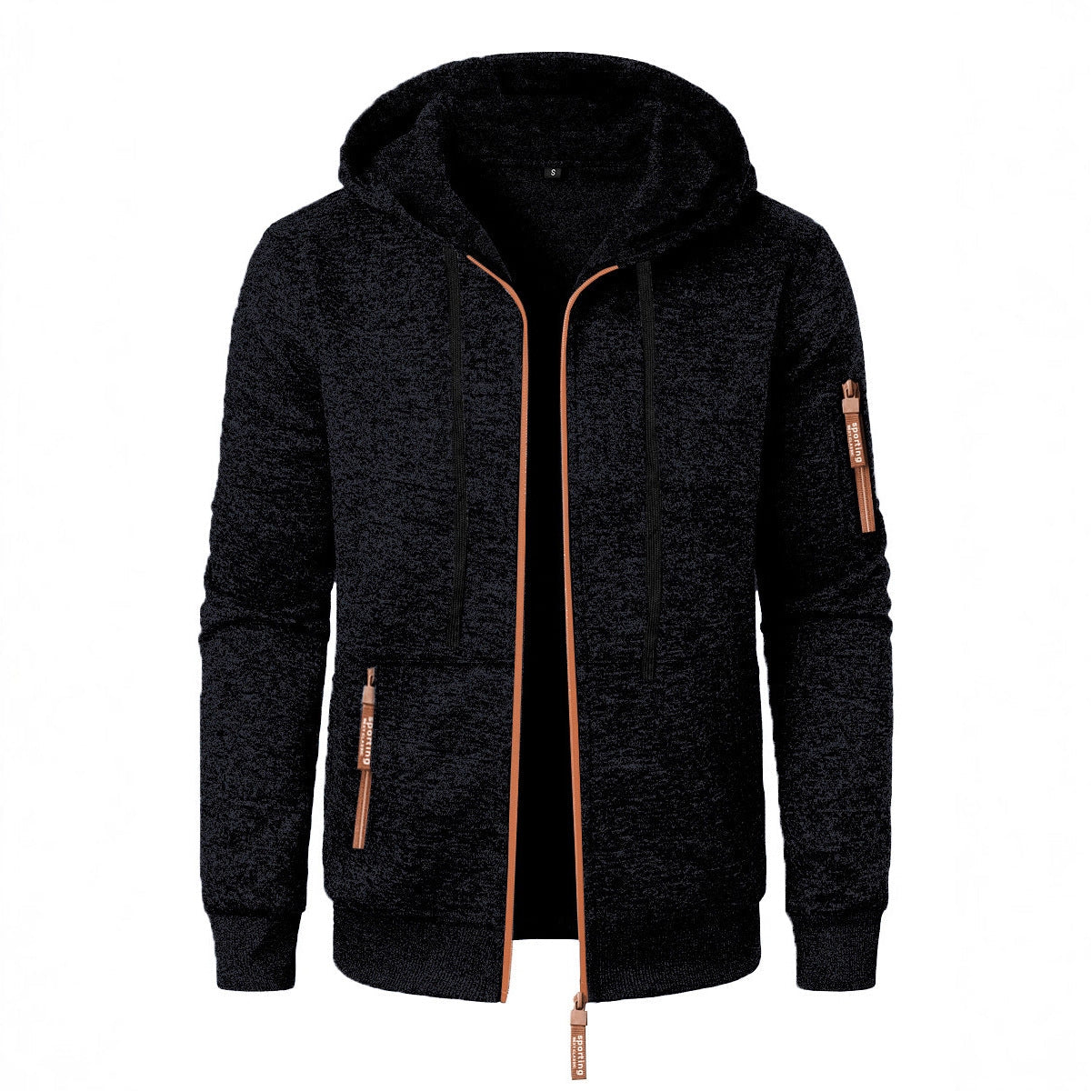 Men's Zip-Up Hooded Sweater - Straight Fit, Knit Finish
