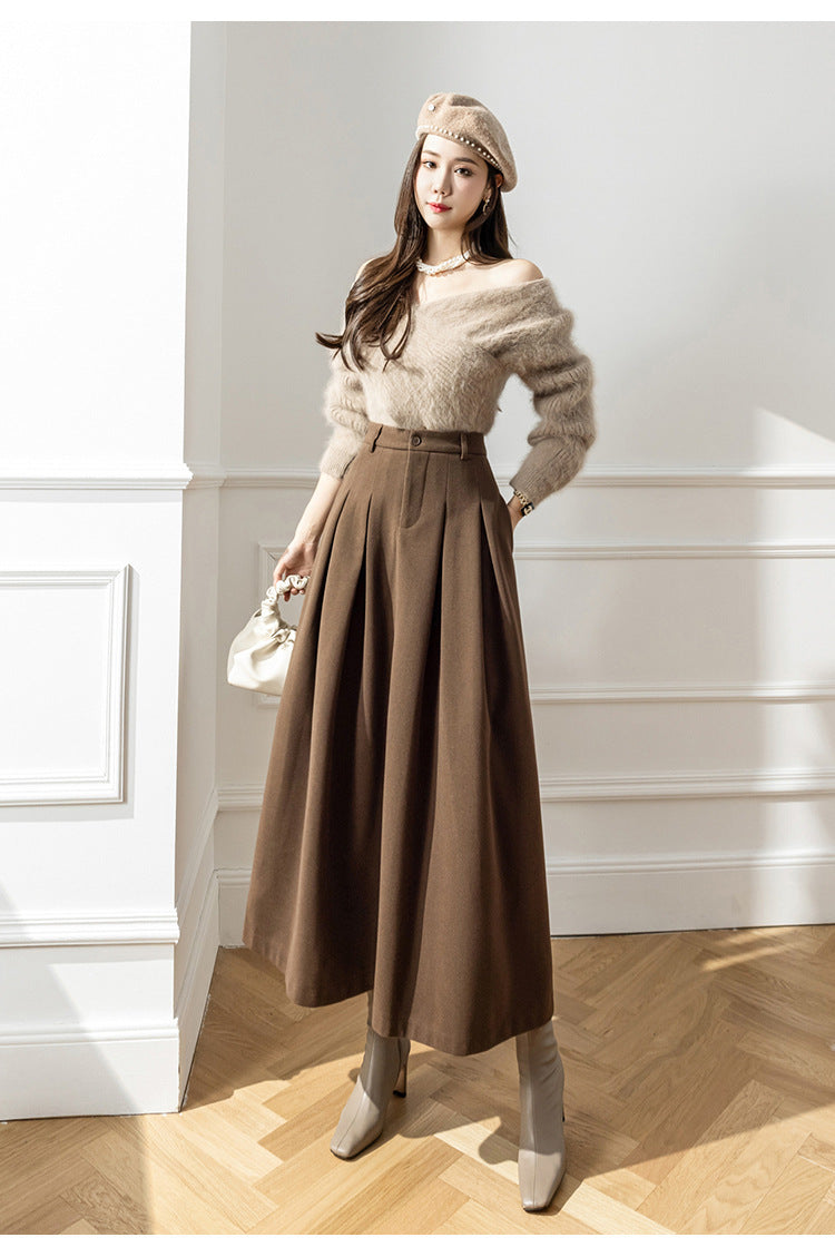 Women's Long Pleated Skirt – High Waist, Flared Fit
