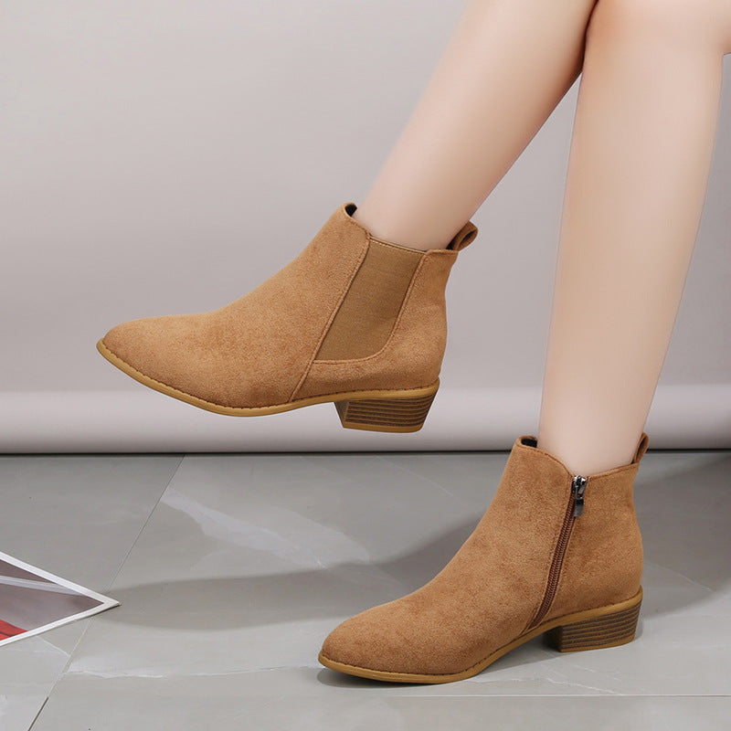 Women's Suede Ankle Boots – Pointed Toe & Block Heel