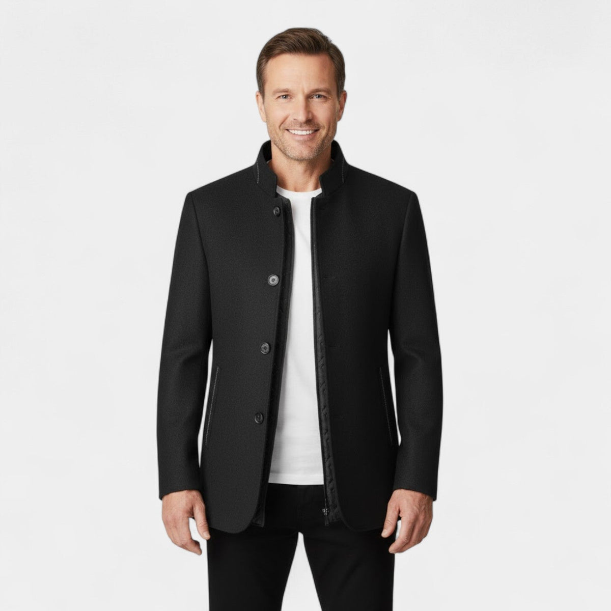 Riche | Men's Wool Coat with Stand-Up Collar