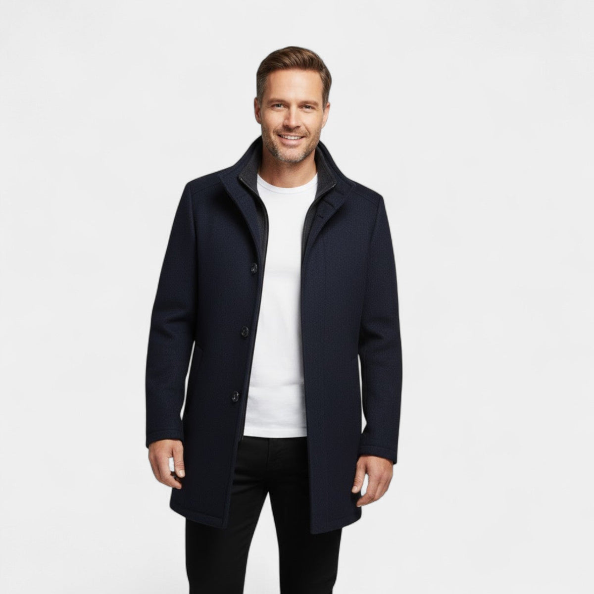 Calder Mayne | Men's Wool Coat – Double Collar Mid-Length