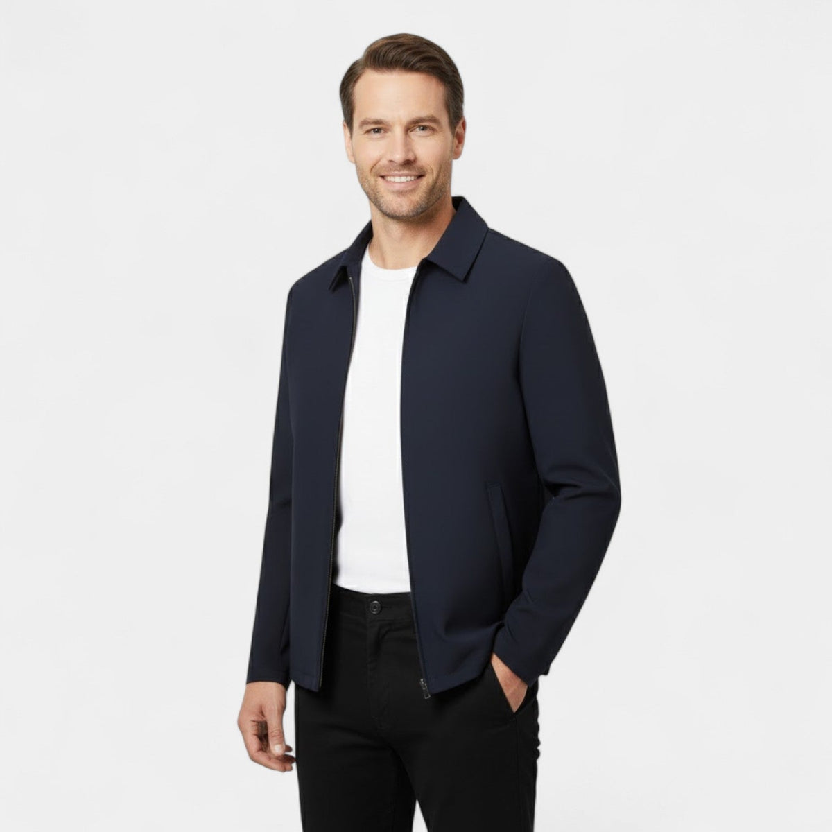 Calder Mayne | Men's Jacket – Polo Collar Coat in Technical Fabric