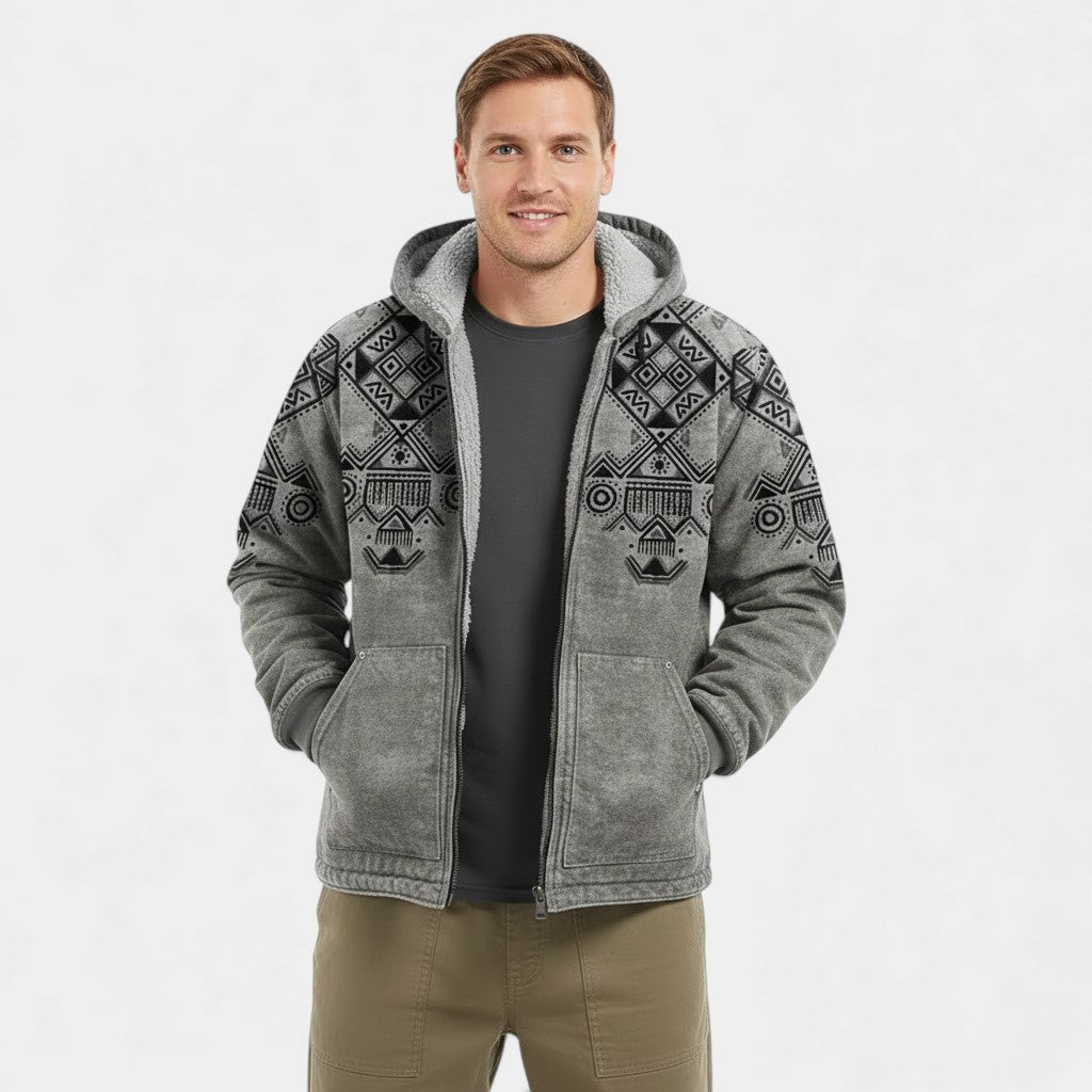 Riche | Men's Retro Printed Cardigan with Fleece Lining
