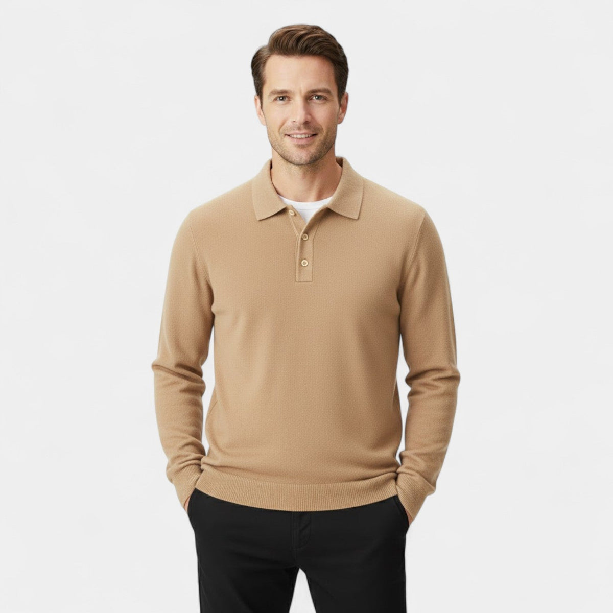 Men's Long Sleeve Cashmere Polo – Refined Casual Elegance
