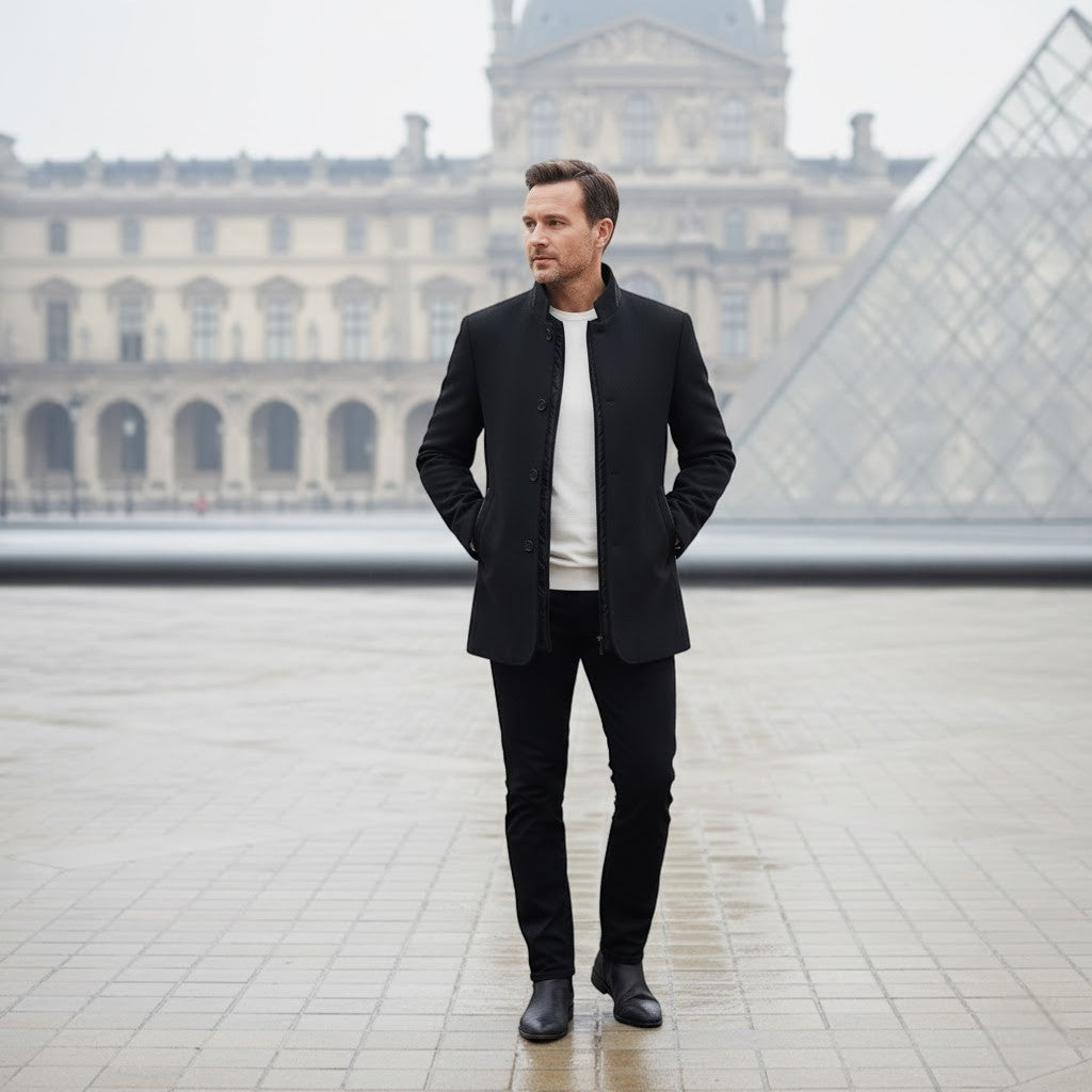 Riche | Men's Wool Coat with Stand-Up Collar