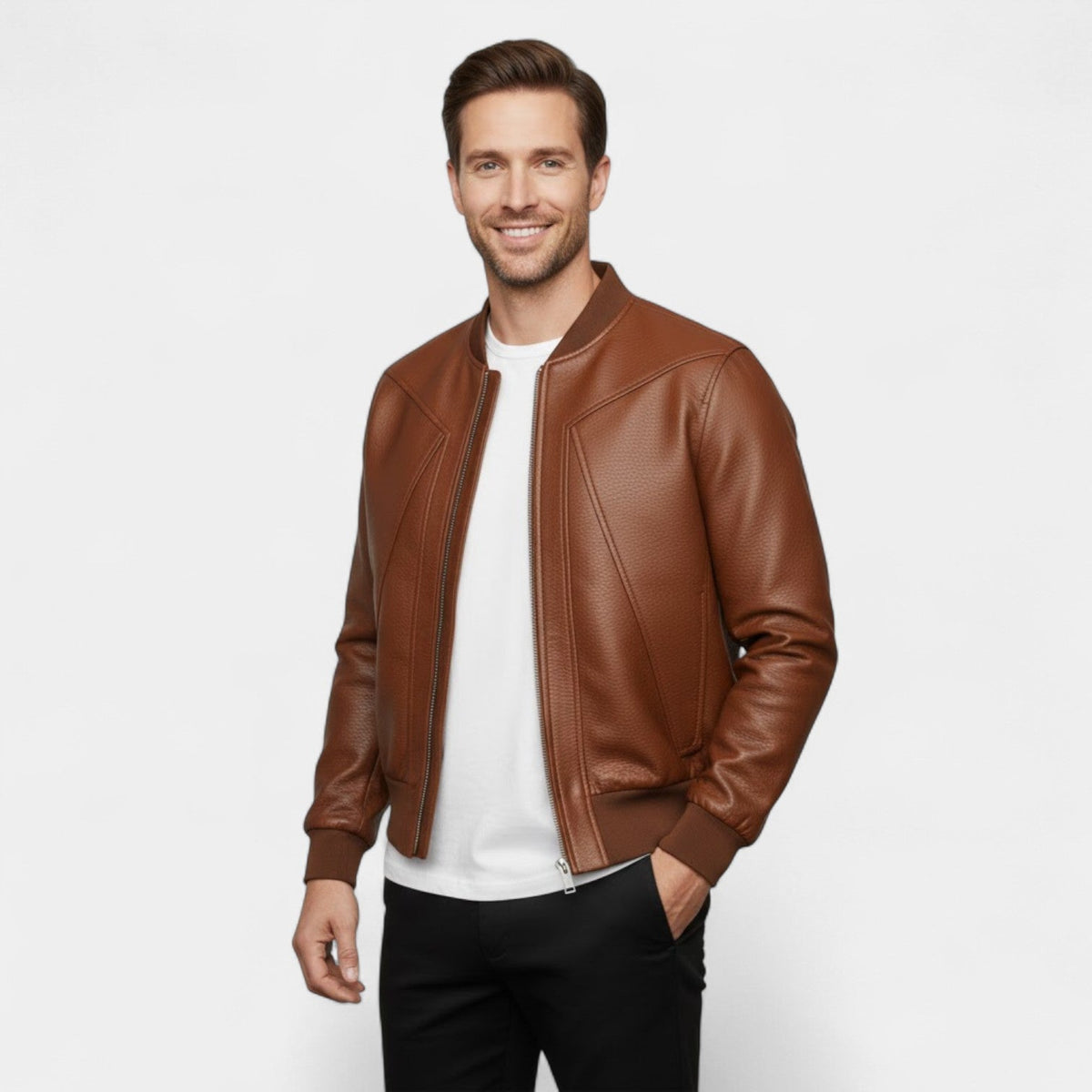 Men's Textured Leather Jacket – Structured Cut