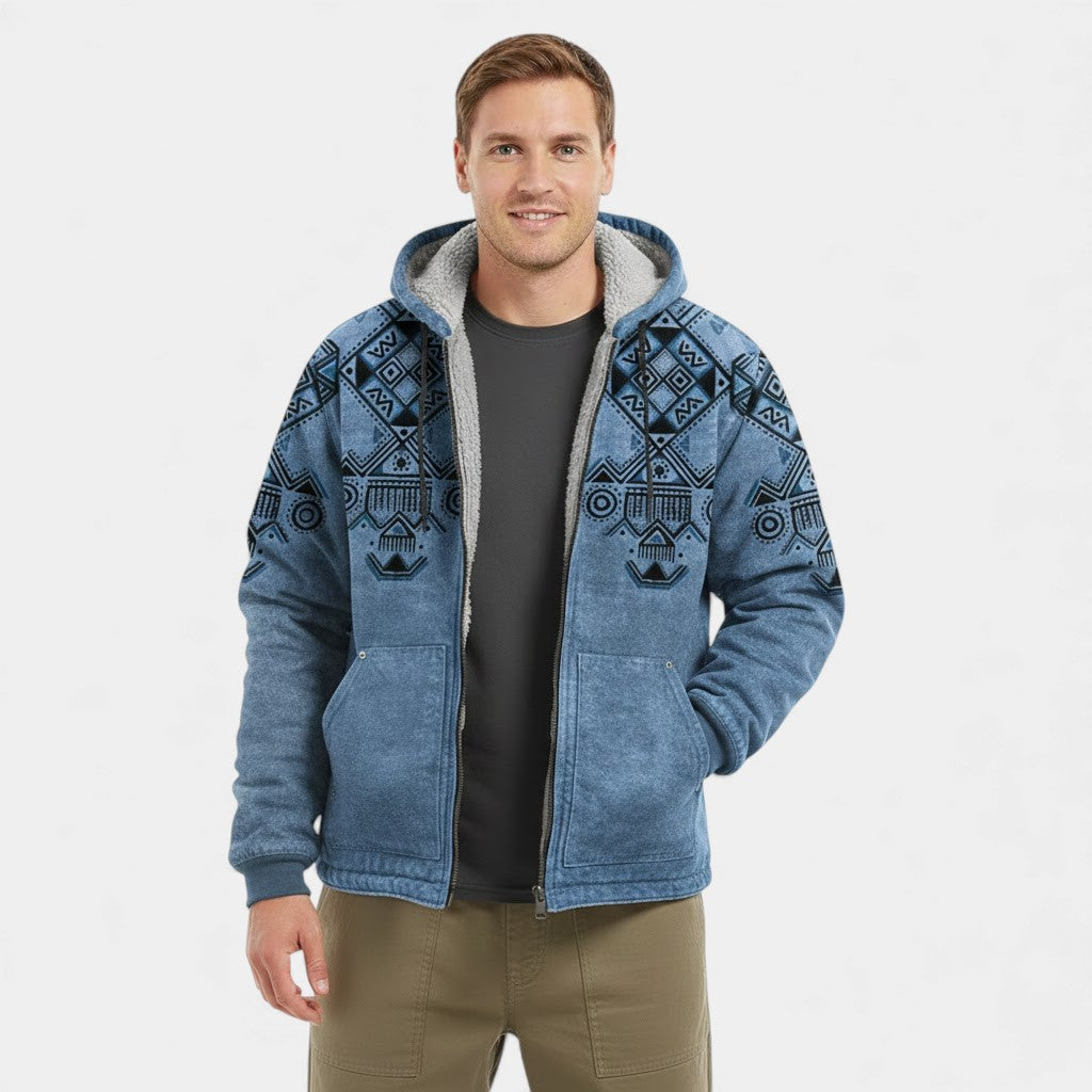 Riche | Men's Retro Printed Cardigan with Fleece Lining