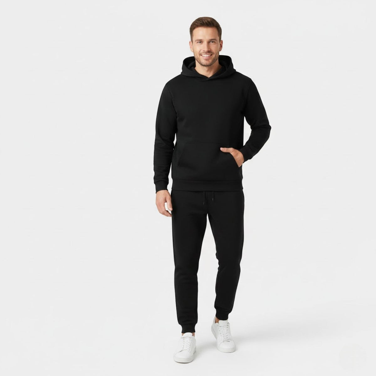 Men's fleece hooded sports set – warm and elegant minimalism