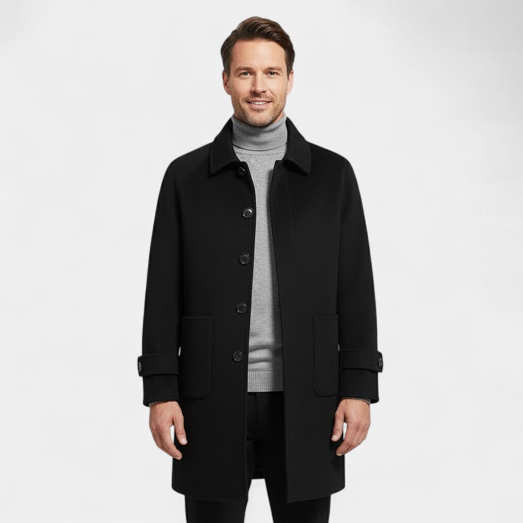 Calder Mayne | Men's 100% Cashmere Coat – Reversible Mid-Length with Single Button Closure