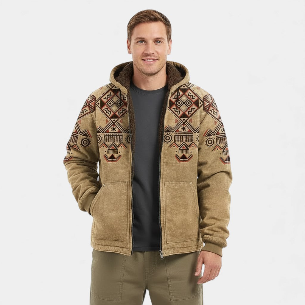 Riche | Men's Retro Printed Cardigan with Fleece Lining