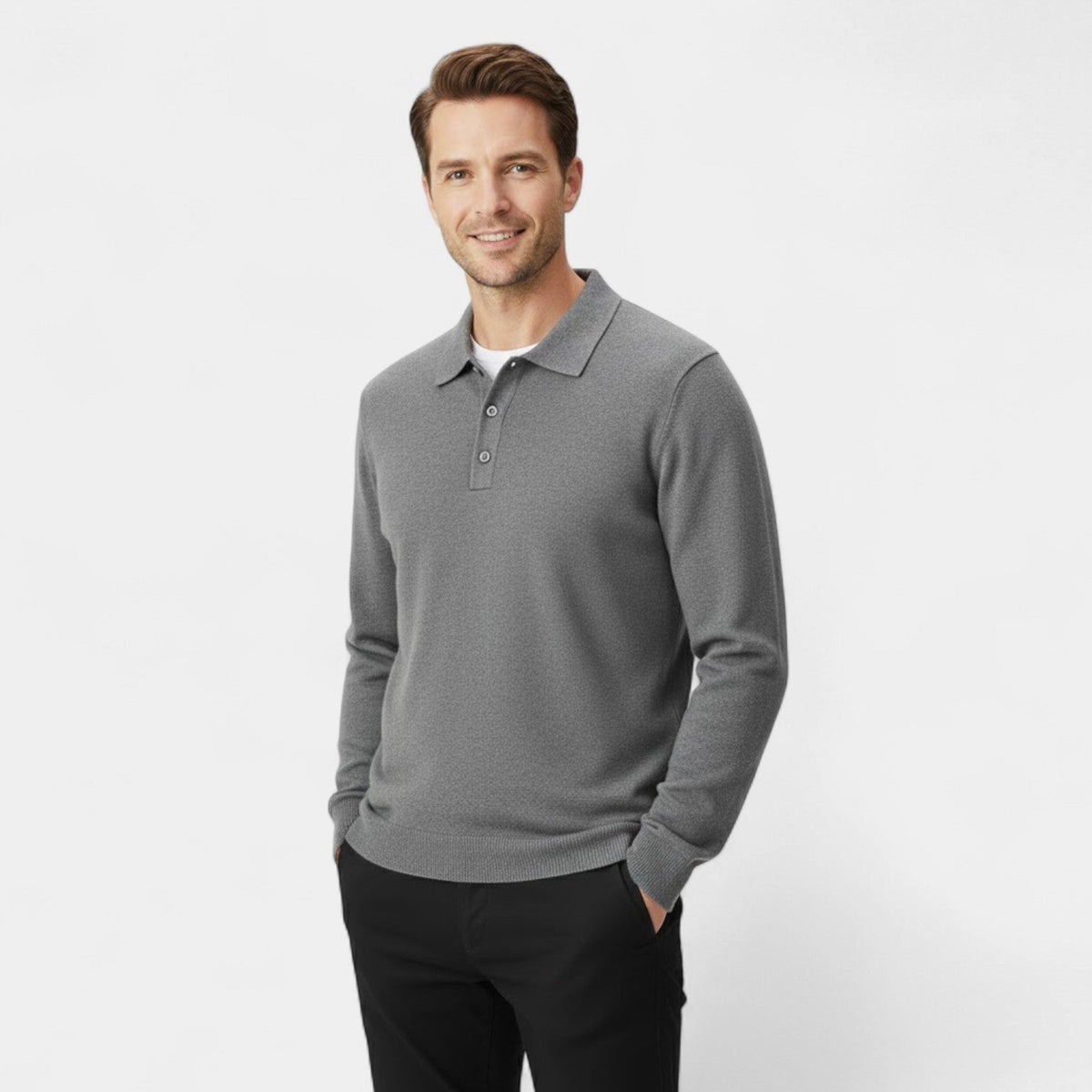Men's Long Sleeve Cashmere Polo – Refined Casual Elegance