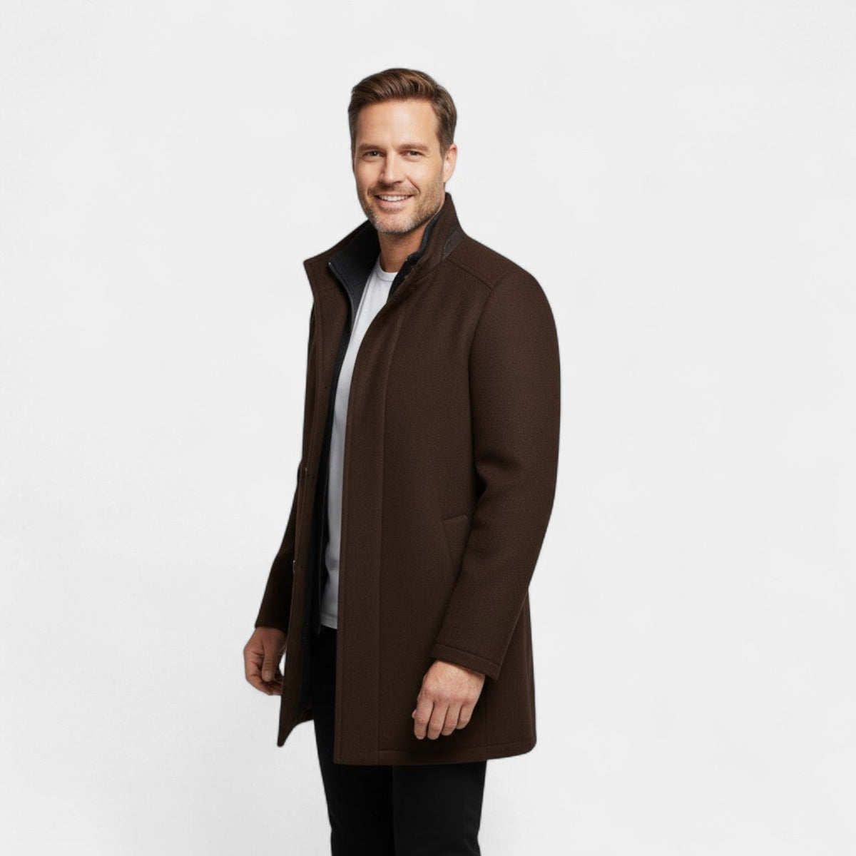 Calder Mayne | Men's Wool Coat – Double Collar Mid-Length