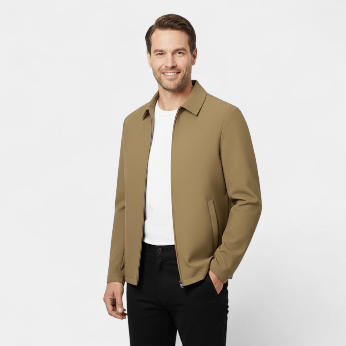 Calder Mayne | Men's Jacket – Polo Collar Coat in Technical Fabric