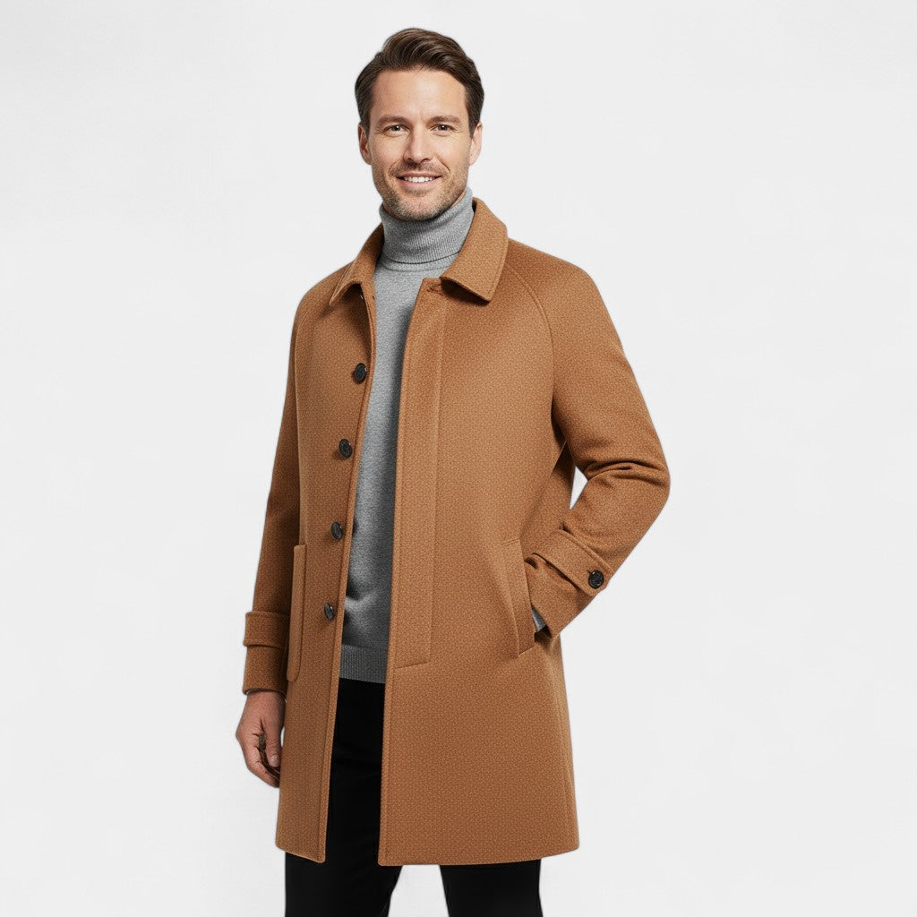Calder Mayne | Men's 100% Cashmere Coat – Reversible Mid-Length with Single Button Closure