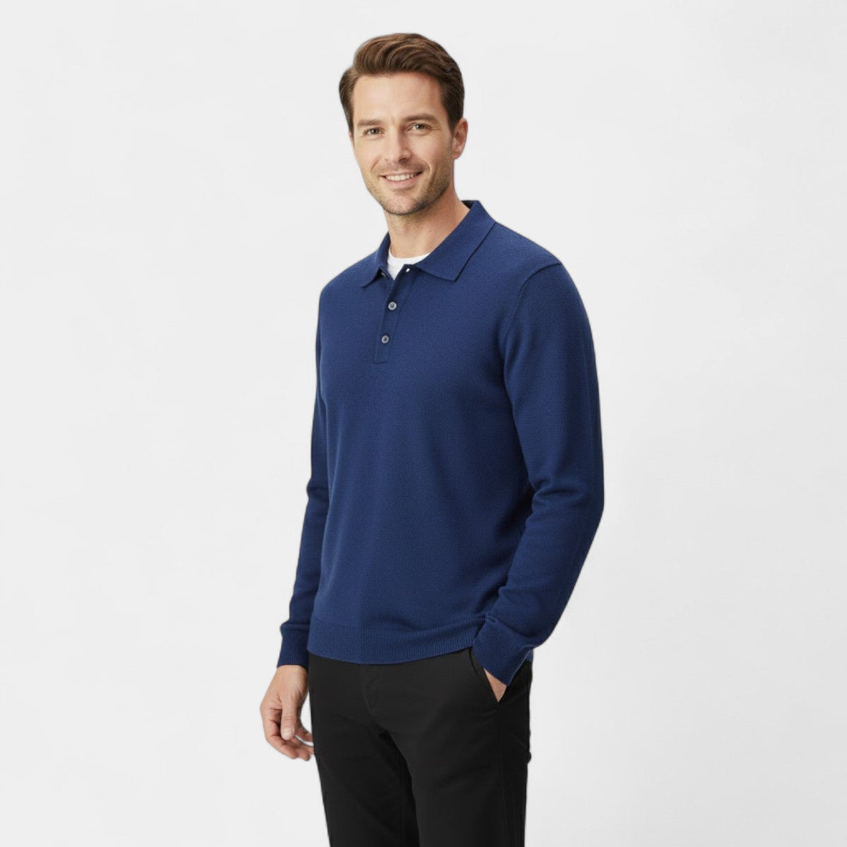 Men's Long Sleeve Cashmere Polo – Refined Casual Elegance