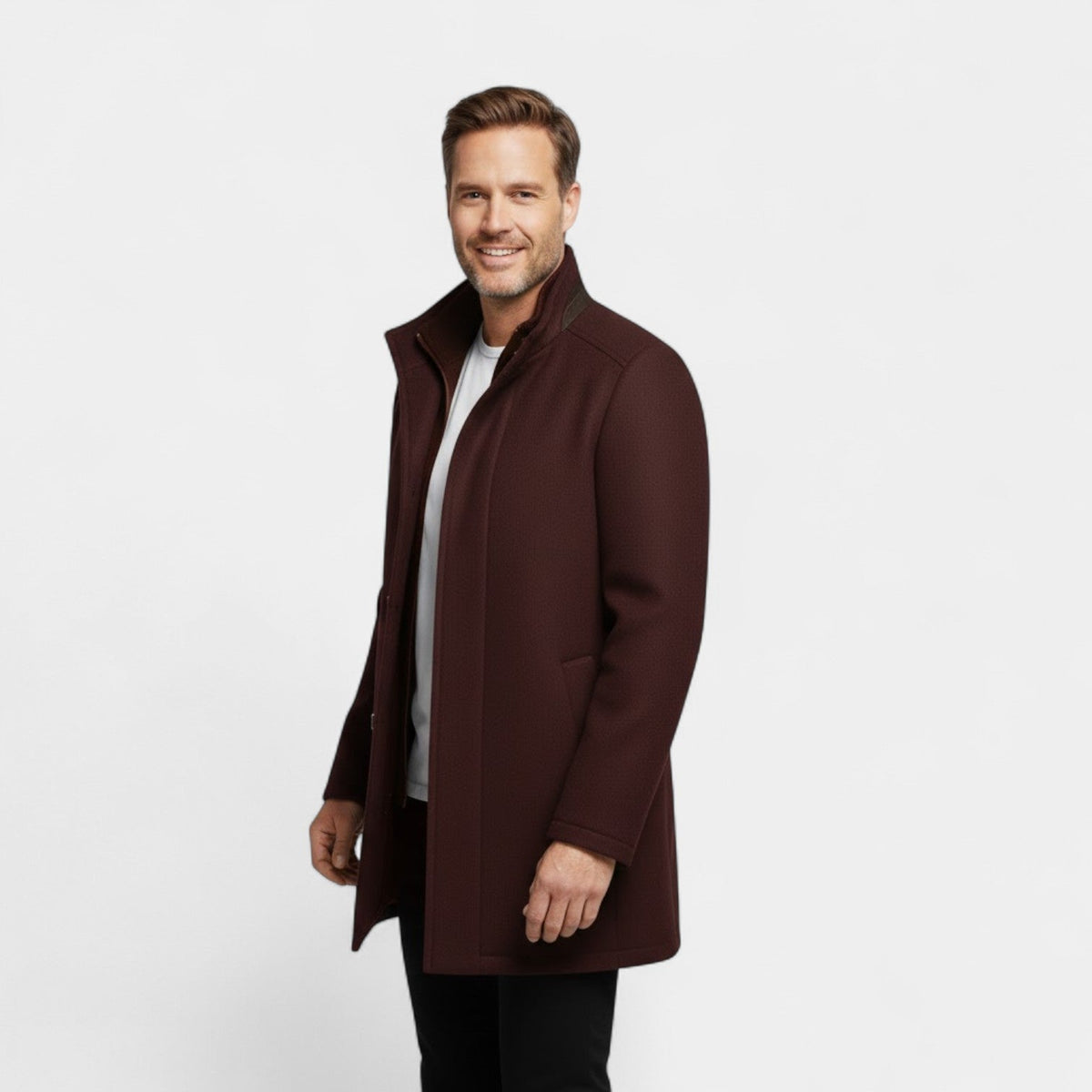 Calder Mayne | Men's Wool Coat – Double Collar Mid-Length