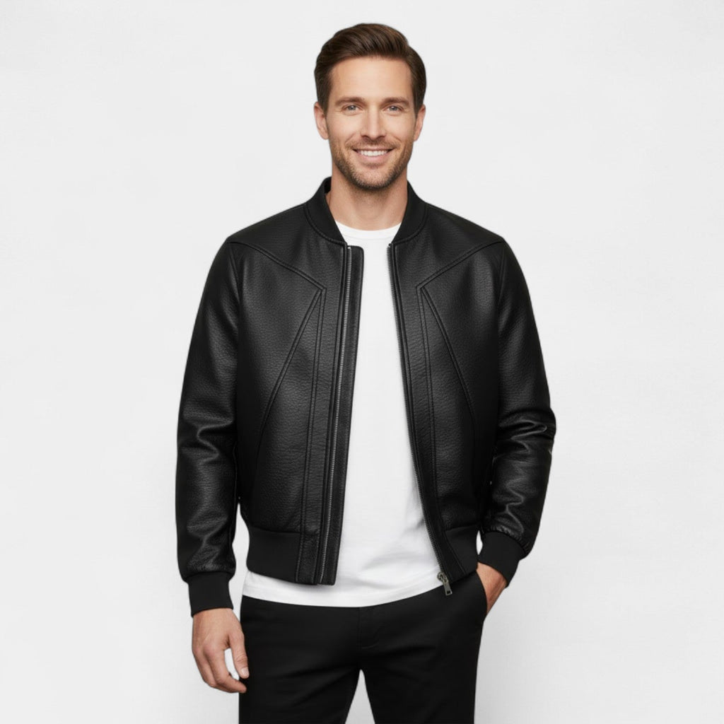 Men's Textured Leather Jacket – Structured Cut