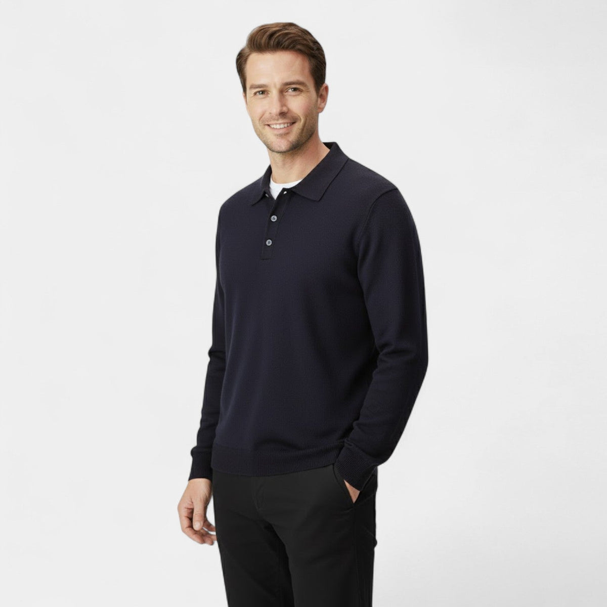 Men's Long Sleeve Cashmere Polo – Refined Casual Elegance