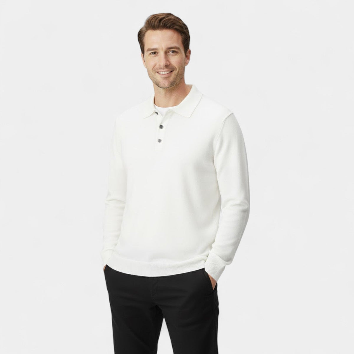 Men's Long Sleeve Cashmere Polo – Refined Casual Elegance