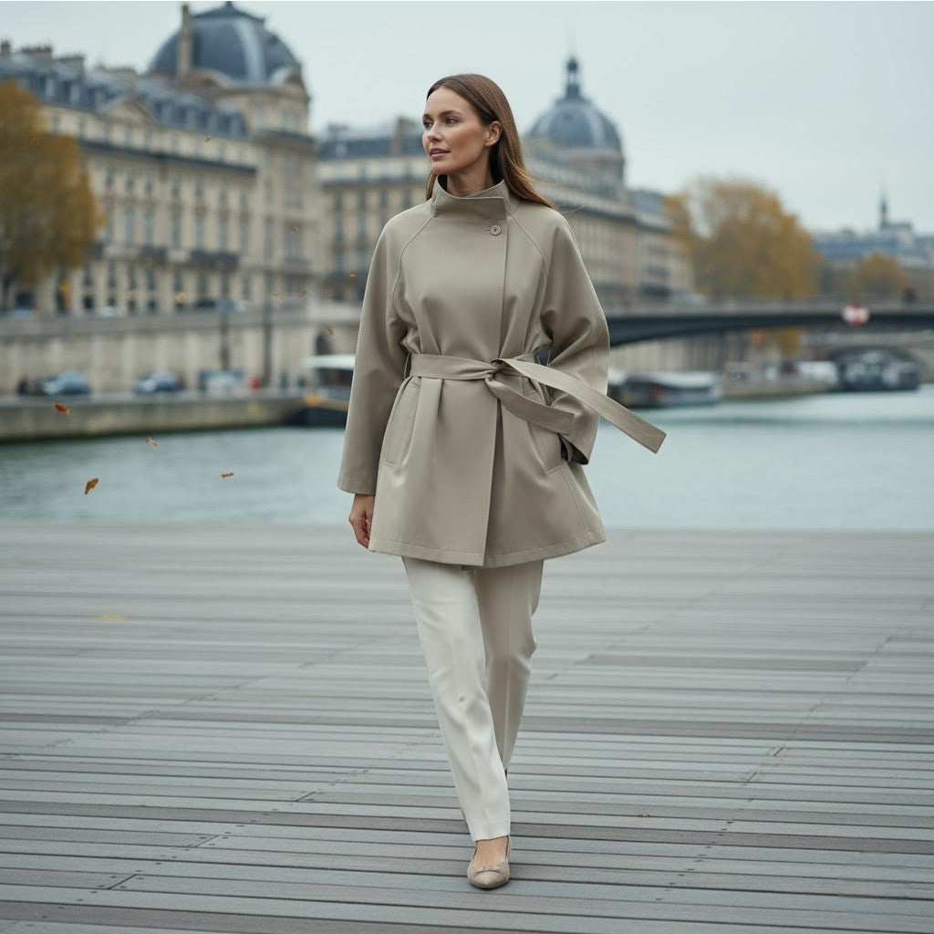 Women's Cotton Windbreaker Coat – Mid-Length Belted Fit