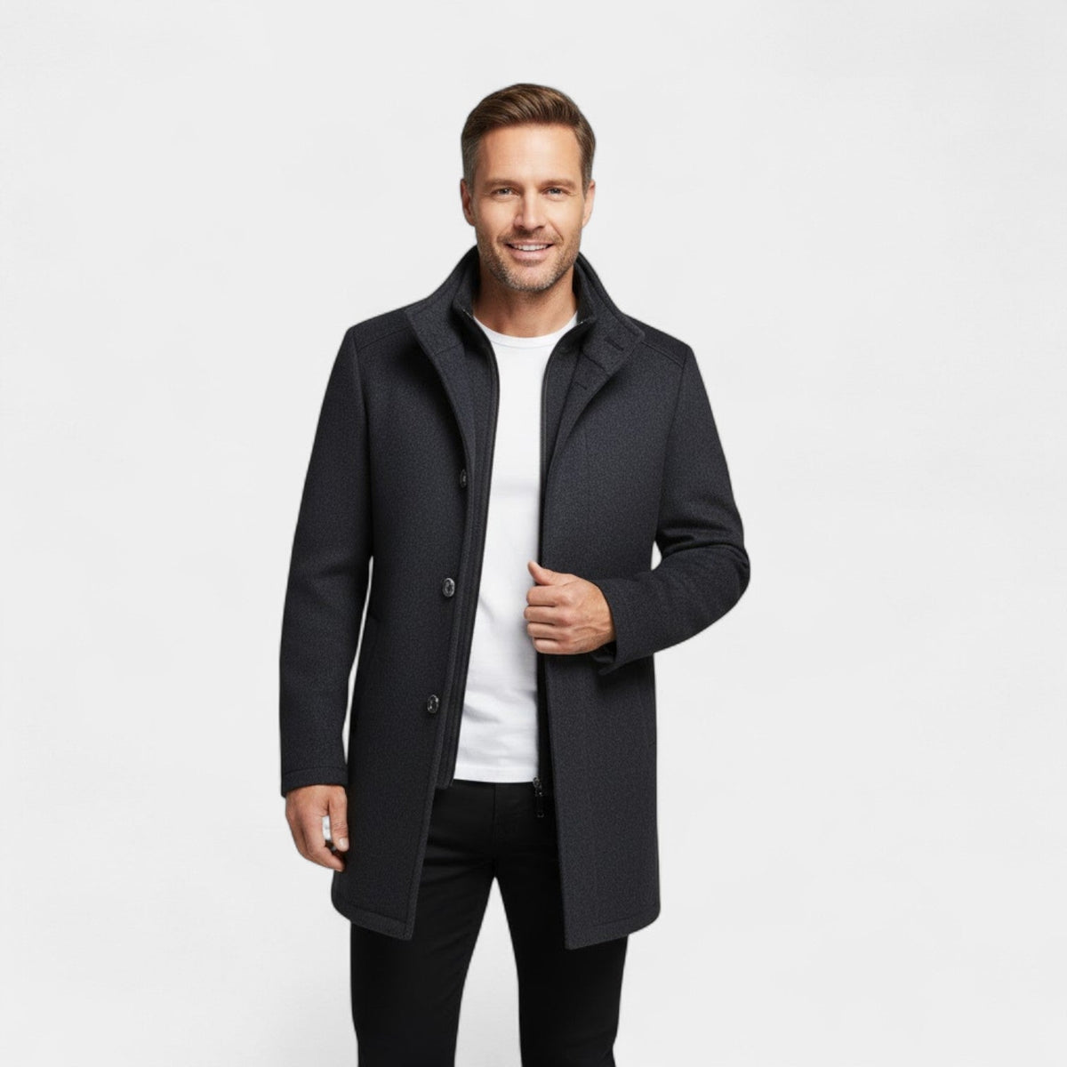 Calder Mayne | Men's Wool Coat – Double Collar Mid-Length