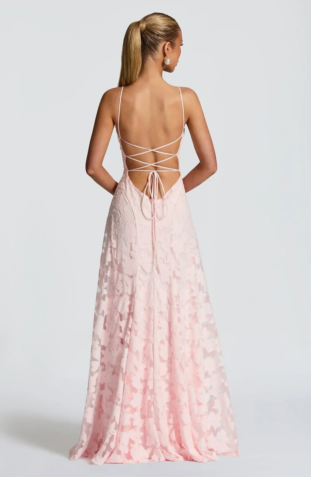 Women’s Lace-Up Backless Maxi Dress – Fitted Bodice | Textured Lace