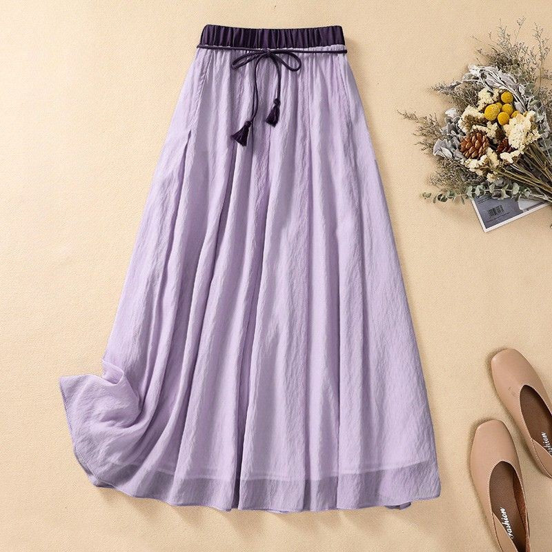 Women's linen midi skirt – Pleated flared cut