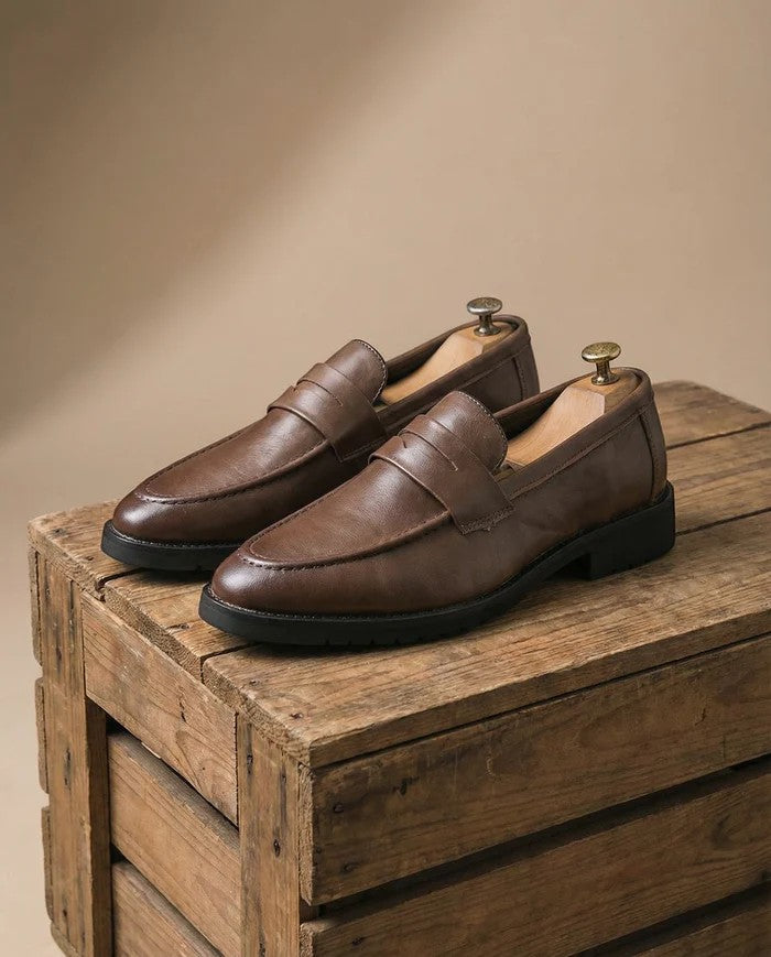 Men's smooth leather loafers – Easy slip-on round toe