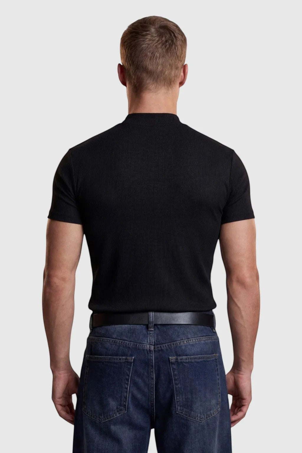 Men's Fitted Stretch T-Shirt – Slim Fit Ribbed Neck