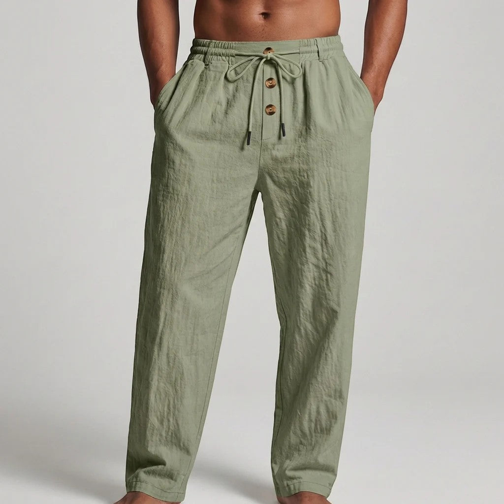 Men's linen drawstring trousers – Relaxed straight fit