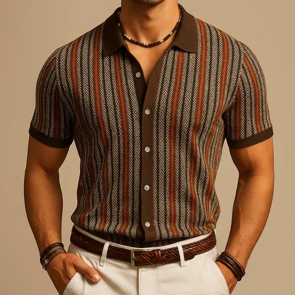 Men's jacquard knit polo shirt – Short sleeves, comfortable fit