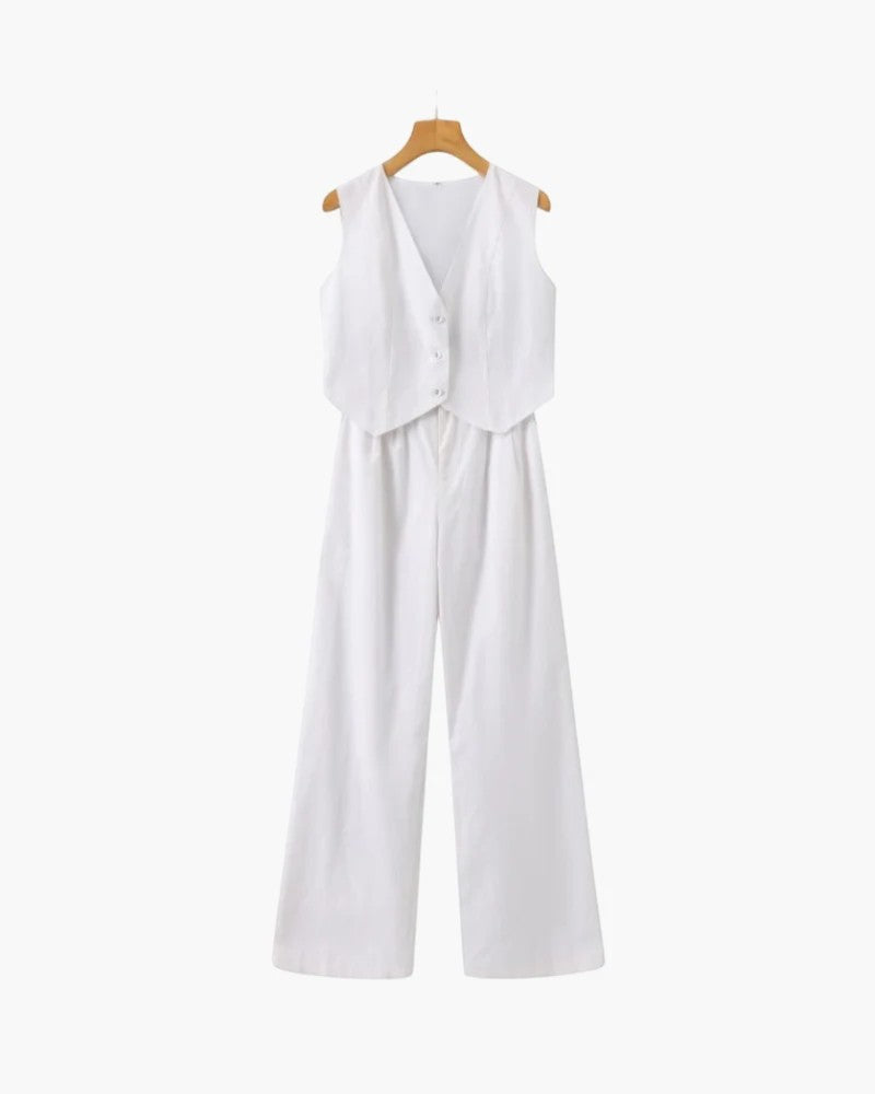 Women's Cotton Vest and Wide-Leg Pants Set – Structured Fit