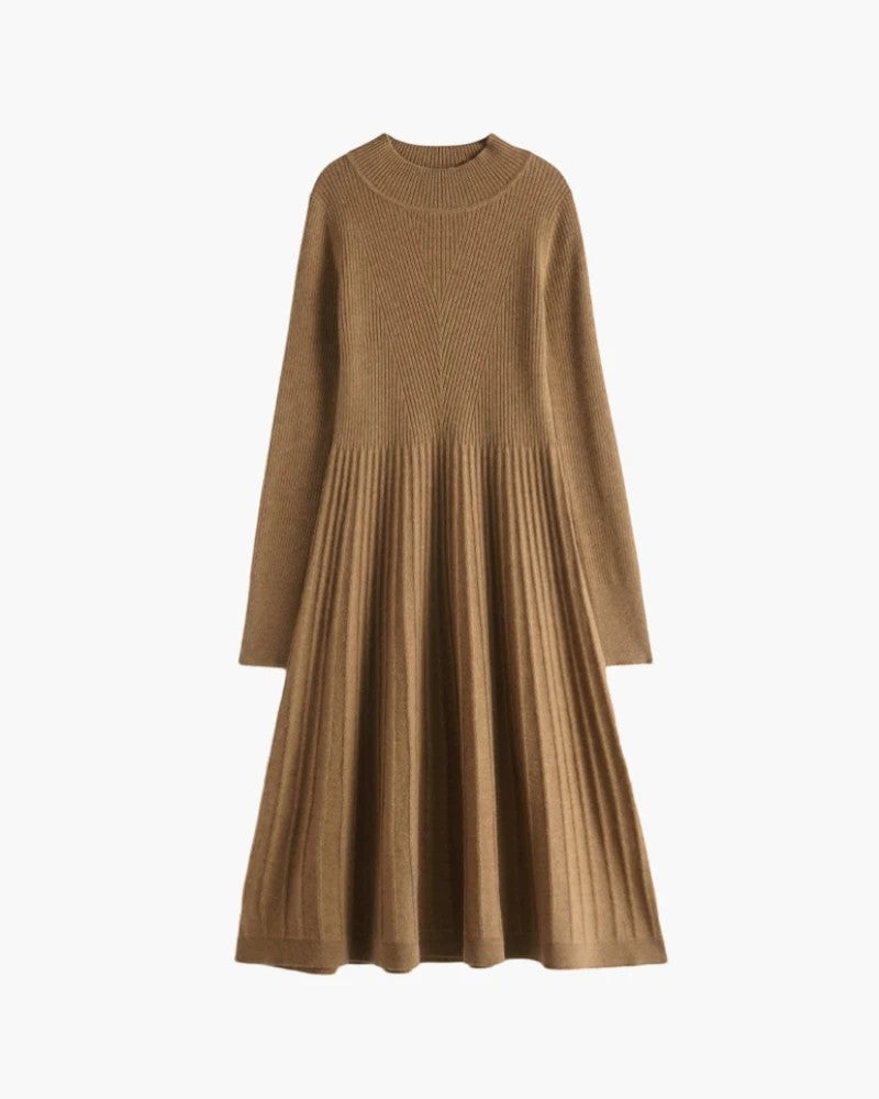 Women's cashmere knit midi dress - Long sleeves relaxed fit
