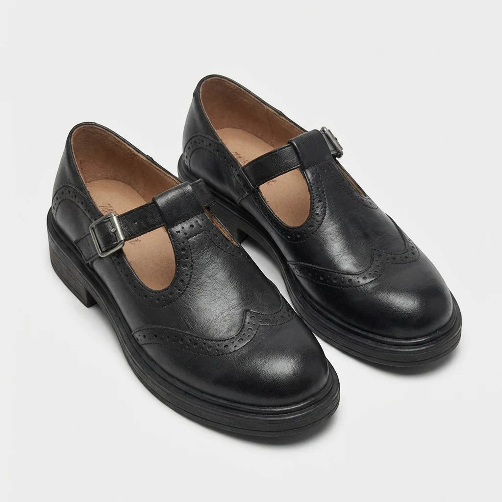 Women's leather loafers with straps – Mid-heel slim fit