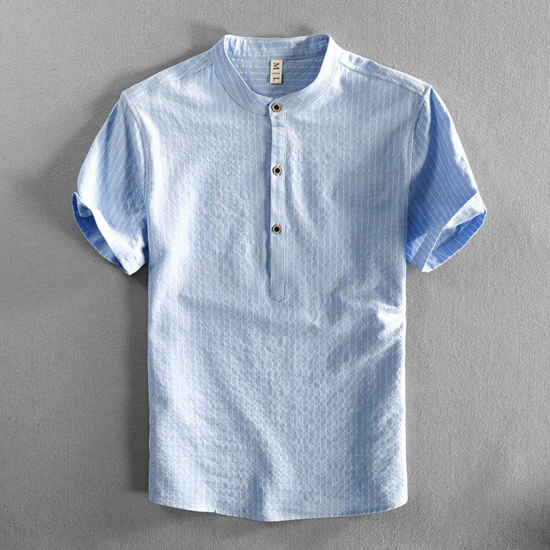 Men's short-sleeved linen shirt – Loose fit, striped