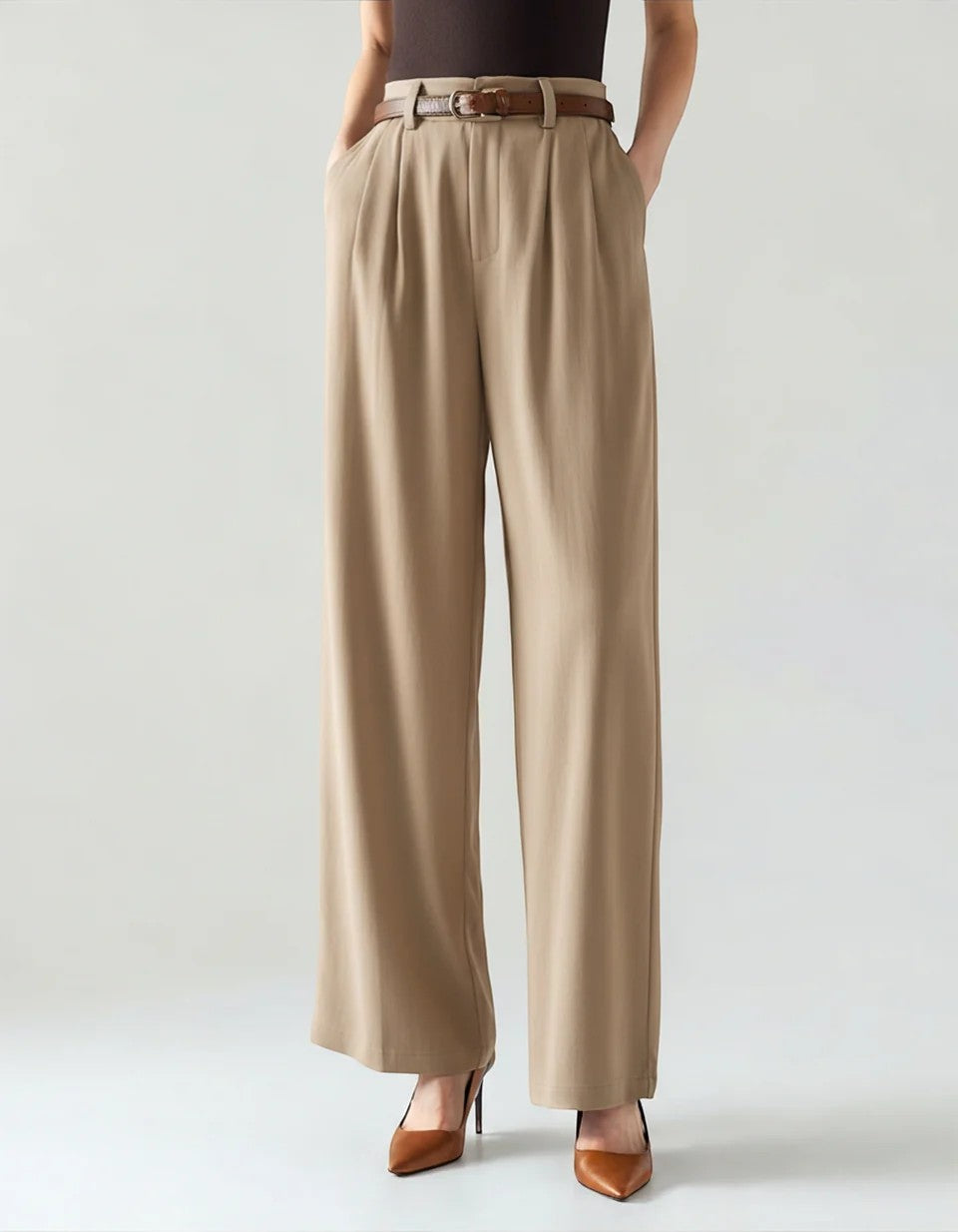 Women's High-Waisted Wide-Leg Woven Trousers – Flattering Fit
