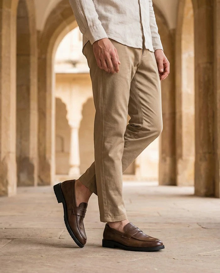 Men's smooth leather loafers – Easy slip-on round toe