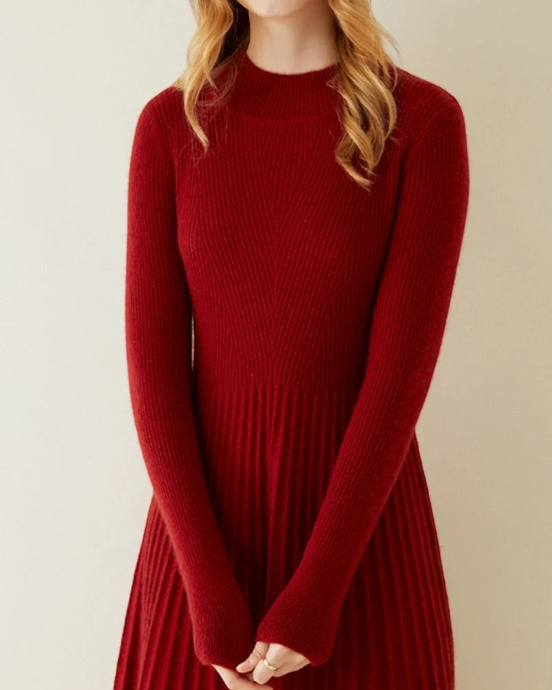 Women's cashmere knit midi dress - Long sleeves relaxed fit