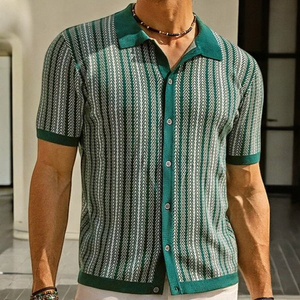 Men's jacquard knit polo shirt – Short sleeves, comfortable fit