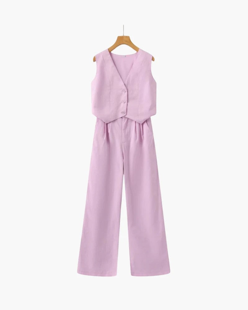 Women's Cotton Vest and Wide-Leg Pants Set – Structured Fit