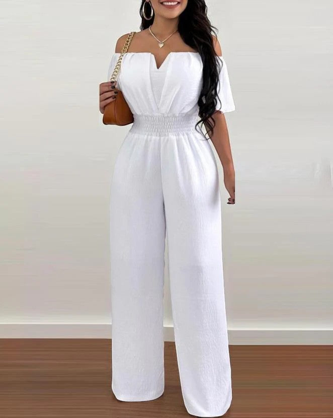 Women’s Off-Shoulder Wide-Leg Jumpsuit – Relaxed Fit | Lightweight Draped Woven Fabric