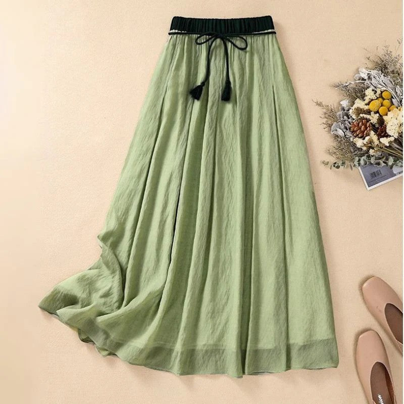 Women's linen midi skirt – Pleated flared cut